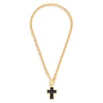 Wholesale twisted Link Chain Link Necklace Vegan Leather Cross Pendant Toggle Cl