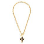 Wholesale twisted Link Chain Link Necklace Vegan Leather Cross Pendant Toggle Cl