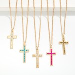 Wholesale chain Link Necklace Baguette Rhinestone Cross Pendant L Extender L