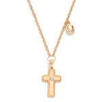 Wholesale chain Link Necklace Textured Metal Cross Rhinestone Pendant L Extender