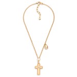 Wholesale chain Link Necklace Textured Metal Cross Rhinestone Pendant L Extender