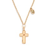 Wholesale chain Link Necklace Textured Metal Cross Rhinestone Pendant L Extender