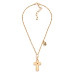 Wholesale chain Link Necklace Textured Metal Cross Rhinestone Pendant L Extender