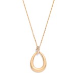 Wholesale chain Link Necklace Textured Metal Teardrop Pendant Rhinestone Details