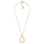 Wholesale chain Link Necklace Textured Metal Teardrop Pendant Rhinestone Details