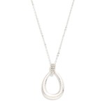 Wholesale chain Link Necklace Textured Metal Teardrop Pendant Rhinestone Details