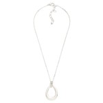 Wholesale chain Link Necklace Textured Metal Teardrop Pendant Rhinestone Details