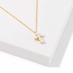 Wholesale dainty Chain Link Necklace Pearl Studded Cross Pendant Gold Dipped Hyp