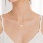 Wholesale dainty Chain Link Necklace Pearl Studded Cross Pendant Gold Dipped Hyp