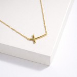 Wholesale dainty Chain Link Necklace Metal Rounded East West Cross Stationary Pe