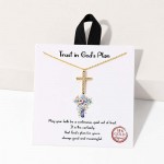 Wholesale cross pendant necklace set pave stones presented printed inspirational