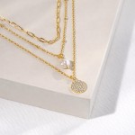 Wholesale layered Dainty Chain Link Necklace Freshwater Pearl Rhinestone Pendant