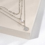 Wholesale layered Dainty Chain Link Necklace Freshwater Pearl Rhinestone Pendant