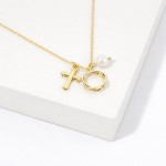Wholesale dainty Chain Link Necklace Metal Cross Crown Thorns pearl Pendants L E