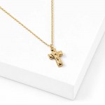 Wholesale dainty Chain Link Necklace Hammered Metal Cross Pendant L Extender L H