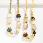 Wholesale marbled Acetate Pearl Metal Bead Beaded Necklace L Extender L
