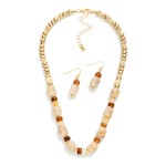 Wholesale marbled Acetate Cylinder Metal Bead Beaded Necklace Earrings Set Earri