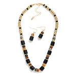 Wholesale marbled Acetate Cylinder Metal Bead Beaded Necklace Earrings Set Earri