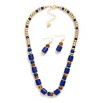 Wholesale marbled Acetate Cylinder Metal Bead Beaded Necklace Earrings Set Earri