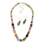 Wholesale marbled Acetate Cylinder Metal Bead Beaded Necklace Earrings Set Earri