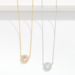 Wholesale dainty Chain Link Necklace Cubic Zirconia Circle Pendant Gold Dipped L