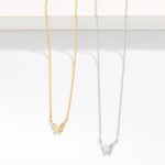 Wholesale dainty Chain Link Necklace Cubic Zirconia Butterfly Pendant Gold Dippe