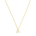 Wholesale dainty Chain Link Necklace Cubic Zirconia Wishbone Pendant Gold Dipped