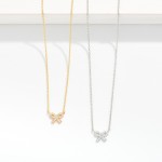 Wholesale dainty Chain Link Necklace Cubic Zirconia Bow Pendant Gold Dipped L Ex