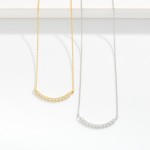 Wholesale dainty Chain Link Necklace Cubic Zirconia Curved Bar Pendant Gold Dipp