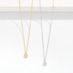 Wholesale dainty Chain Link Necklace Cubic Zirconia Circle Pendant Gold Dipped L