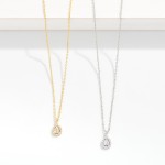 Wholesale dainty Chain Link Necklace Cubic Zirconia Teardrop Pendant Gold Dipped