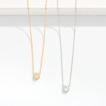 Wholesale dainty Chain Link Necklace Cubic Zirconia Circle Metal Border Pendant