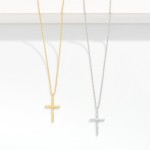 Wholesale dainty Chain Link Necklace Metal Cubic Zirconia Cross Pendant Gold Dip