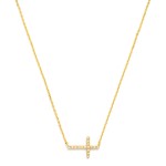 Wholesale dainty Chain Link Necklace Cubic Zirconia East West Cross Pendant Gold