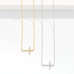 Wholesale dainty Chain Link Necklace Cubic Zirconia East West Cross Pendant Gold