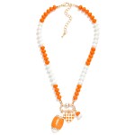 Wholesale game Day Beaded Necklace Enamel Checkered Heart Football Pendant L Ext
