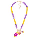 Wholesale game Day Beaded Necklace Enamel Checkered Heart Football Pendant L Ext