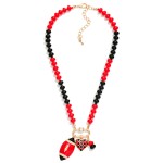 Wholesale game Day Beaded Necklace Enamel Checkered Heart Football Pendant L Ext