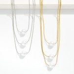 Wholesale layered Snake Chain Necklace Pearl Stationary Pendants Stainless Steel