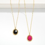 Wholesale dainty Lip Chain Necklace Faceted Acetate Oval Pendant Metal Studded B