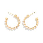 Wholesale pearl Wrapped Open Hoop Earrings slim open hoop lined petite faux pear