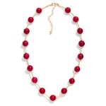 Wholesale stone Bead Station Necklace polished round stone beads spaced along da