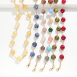 Wholesale stone Bead Station Necklace polished round stone beads spaced along da