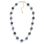 Wholesale stone Bead Station Necklace polished round stone beads spaced along da