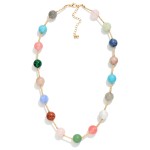 Wholesale stone Bead Station Necklace polished round stone beads spaced along da