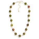 Wholesale stone Bead Station Necklace polished round stone beads spaced along da
