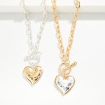 Wholesale two Heart Pendant Necklace hammered puffy heart contrasting metal fini