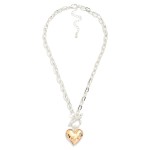 Wholesale two Heart Pendant Necklace hammered puffy heart contrasting metal fini