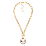 Wholesale two Dome Pendant Necklace polished round medallion framed contrasting