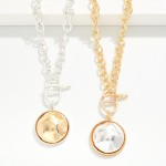 Wholesale two Dome Pendant Necklace polished round medallion framed contrasting